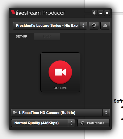 Livestream.com, Producer screenhot with red Go Live button