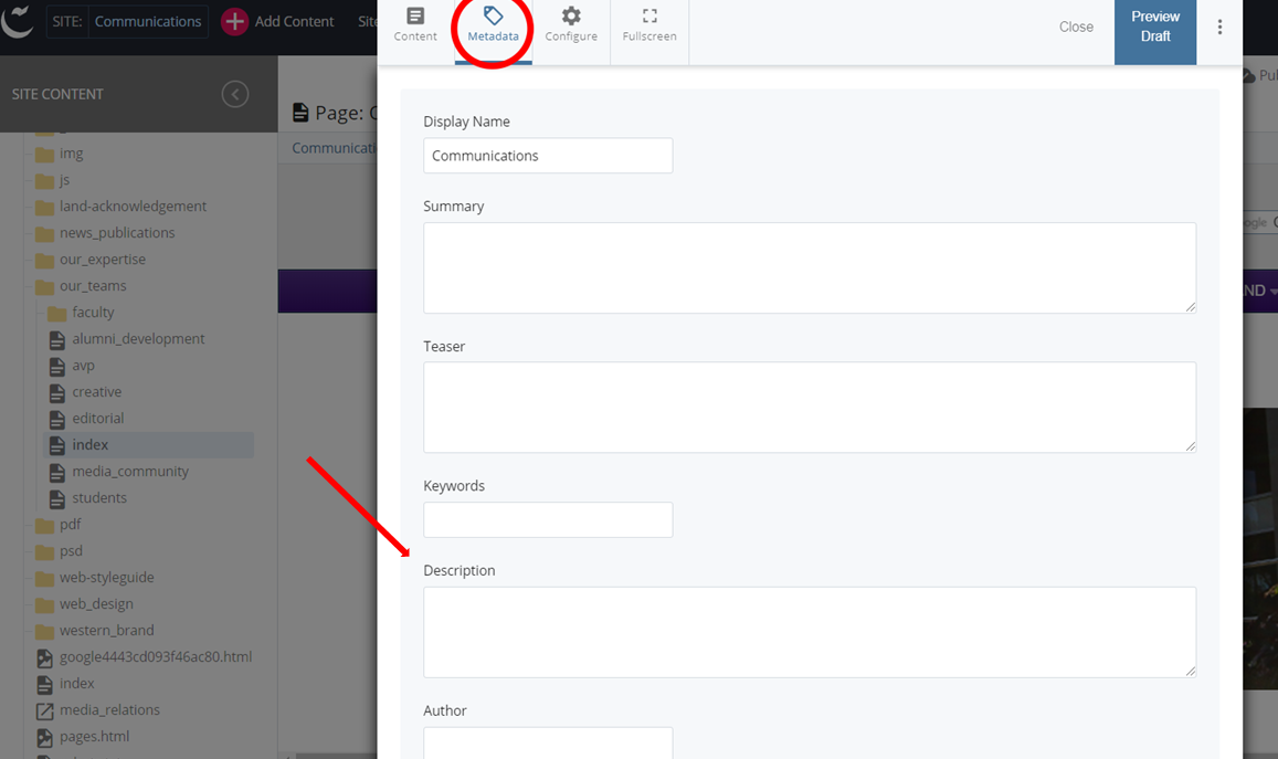 Screenshot of Cascade showing metadata fields.